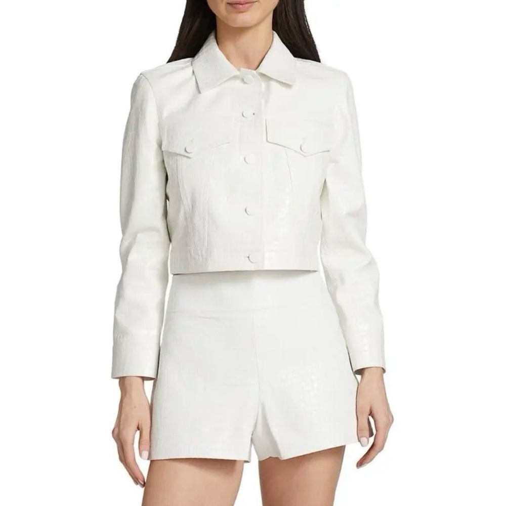 NWT Alice + Olivia Chloe Croc Embossed Vegan Leather Cropped Jacket, XL
